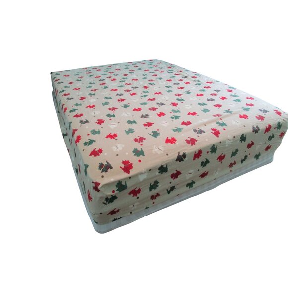 Martha Stewart Collection Queen Flannel Sheet Set Christmas Plaid Scotty Dog - Picture 7 of 16